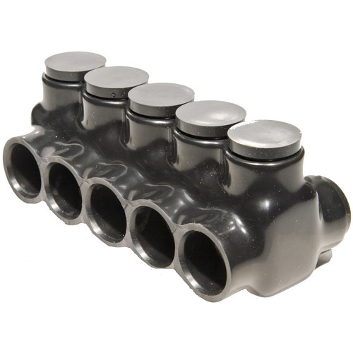 Black Insulated Multi-Cable Connector - Dual Entry 5 Ports 2/0 - 6