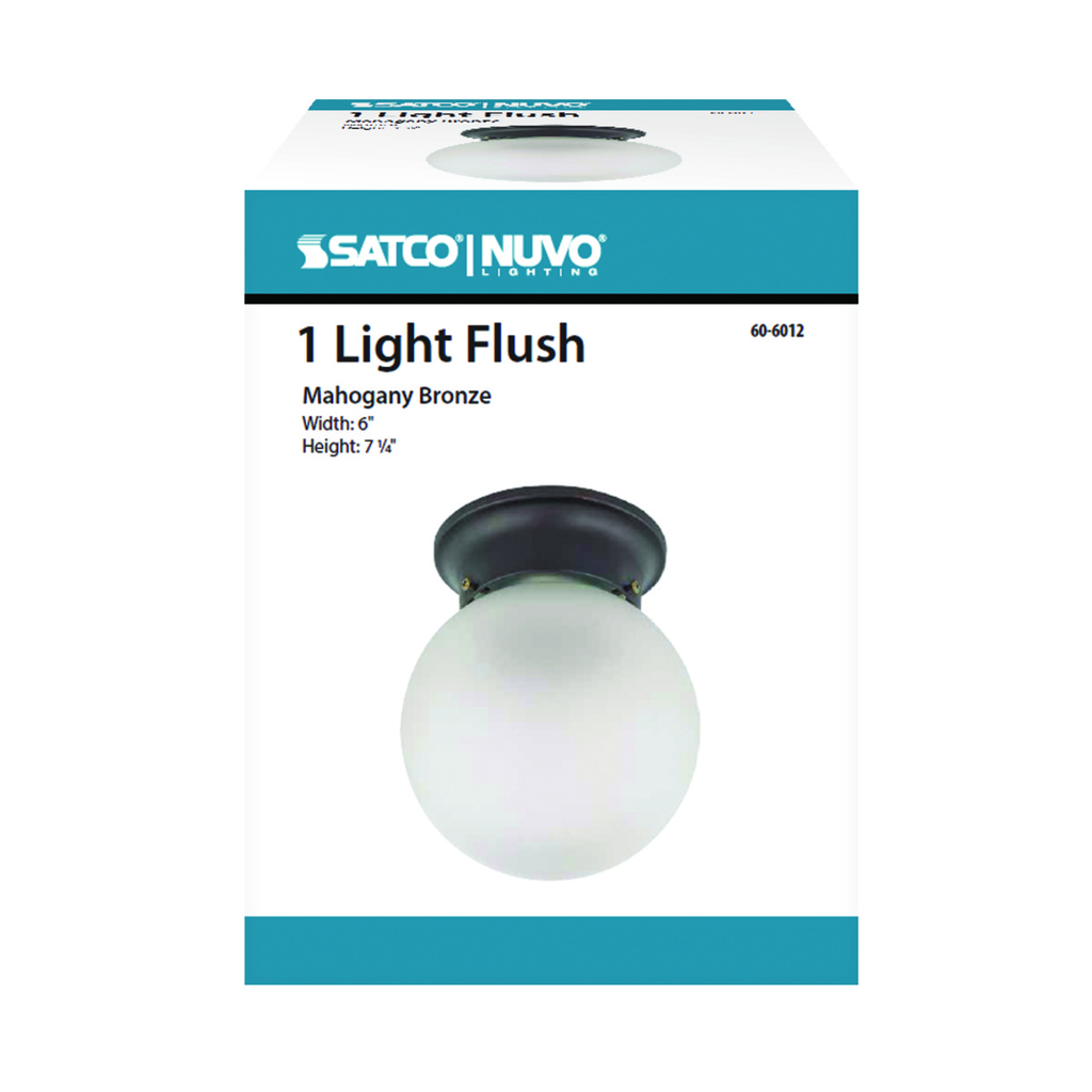 1 Light 6" Ceiling Mount with Frosted White Glass, Color retail packaging