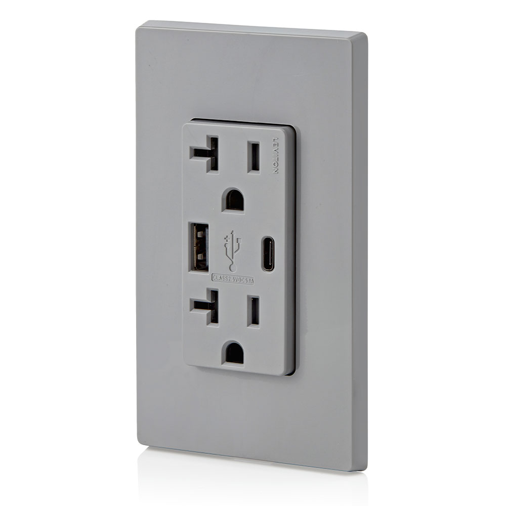 5.1A USB Type A/Type-C Wall Outlet Charger with 20A Tamper-Resistant Receptacles