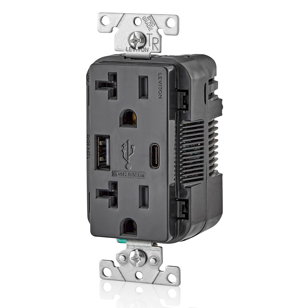 5.1A USB Type A/Type-C Wall Outlet Charger with 20A Tamper-Resistant Receptacles