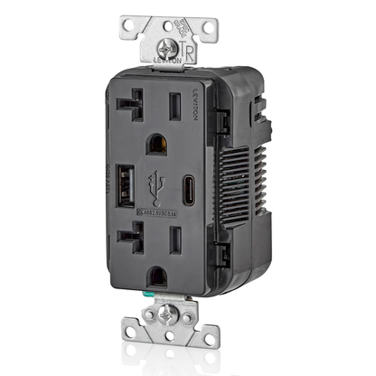 5.1A USB Type A/Type-C Wall Outlet Charger with 20A Tamper-Resistant Receptacles