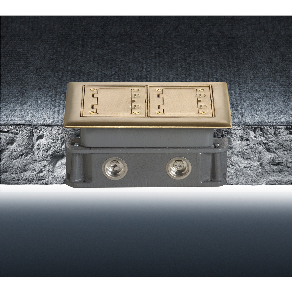 2-Gang, Rectangular Cast Iron Box, Deep, Fully Adjustable, Brass Top