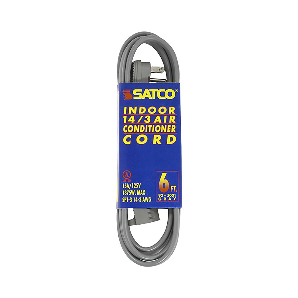 6 Foot Gray Heavy Duty Air Conditioner/Appliance Cord; 14/3 Ga. SPT-3 Gray Cord With Sleeve; 15A-125V; 1875W