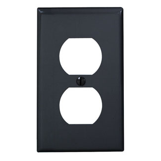 1-Gang Duplex Outlet/Receptacle Wallplate, Standard Size, Thermoplastic Nylon, Black