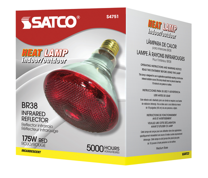 175 Watt BR38 Incandescent; Red Heat; 5000 Average rated hours; Medium base; 120 Volt