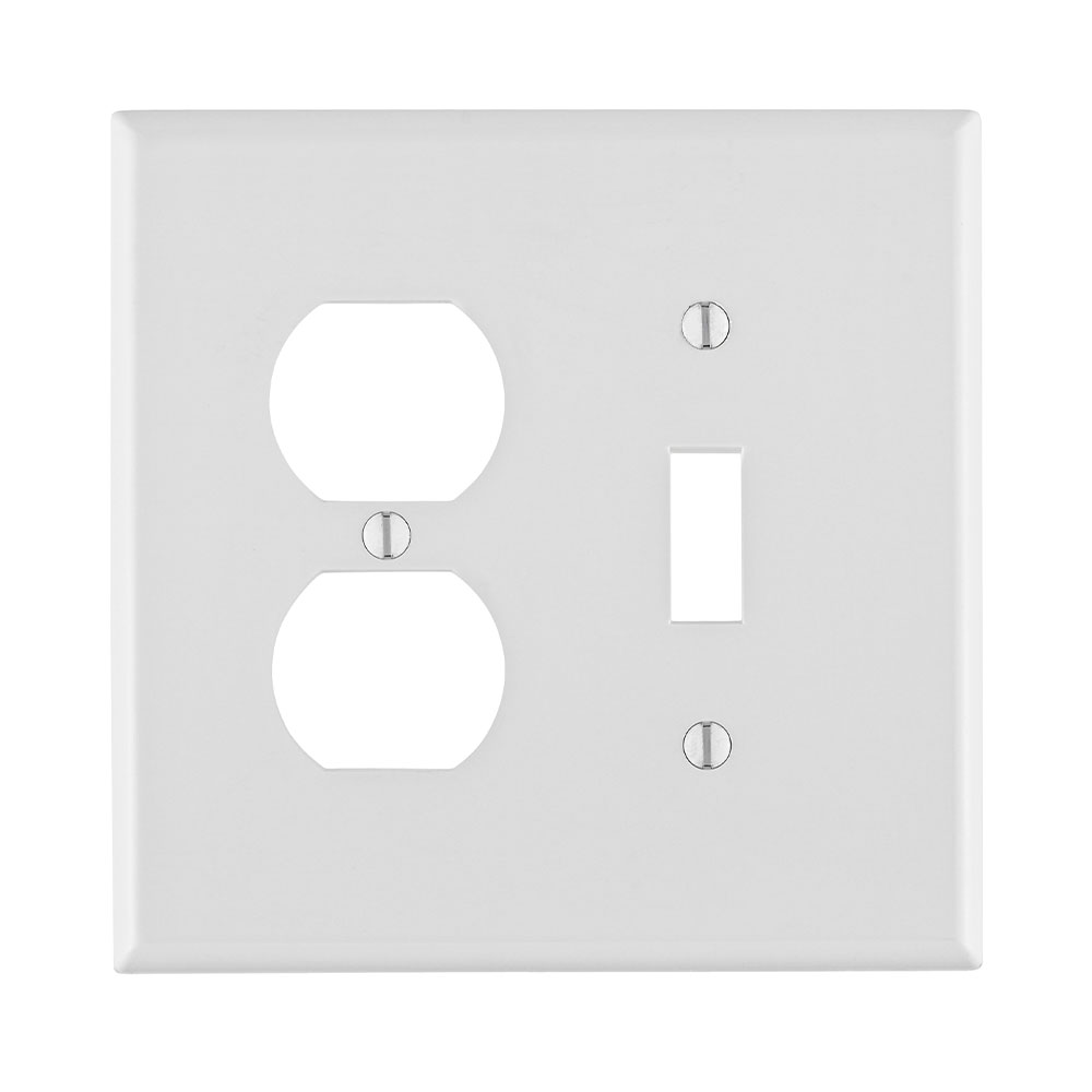 2-Gang Wallplate, 1-Toggle and 1-Duplex Outlet/Receptacle Wallplate, Midway Size, Thermoplastic Nylon, White
