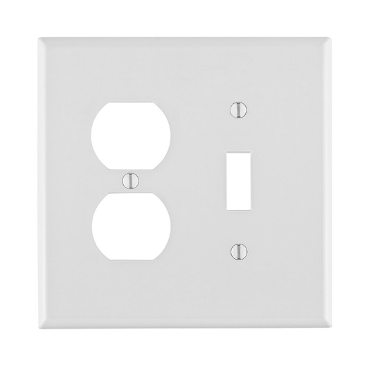 2-Gang Wallplate, 1-Toggle and 1-Duplex Outlet/Receptacle Wallplate, Midway Size, Thermoplastic Nylon, White
