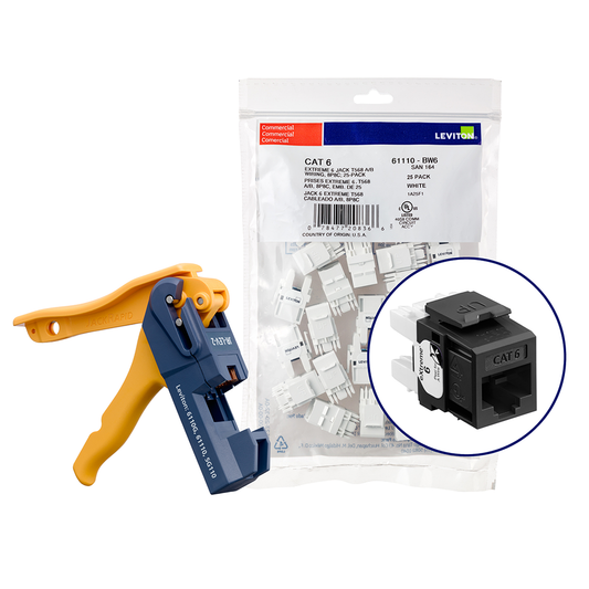 150 EXTREME™ Cat 6 QUICKPORT™ Jacks, Bulk QUICKPACK™, Black, Kitted with JackRapid™ Tool
