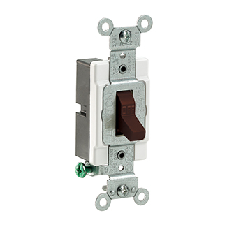 20 Amp, 120/277V, Toggle Sngle-Pole AC Quiet Switch Com Grade, Grounding, Side Wired BRN