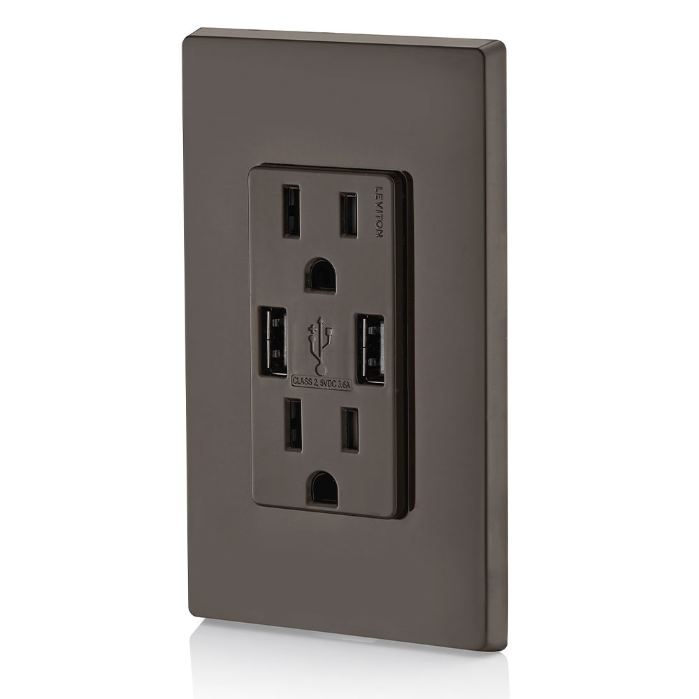 3.6A USB Type-A/Type-A Wall Outlet Charger with 15A Tamper-Resistant Receptacles