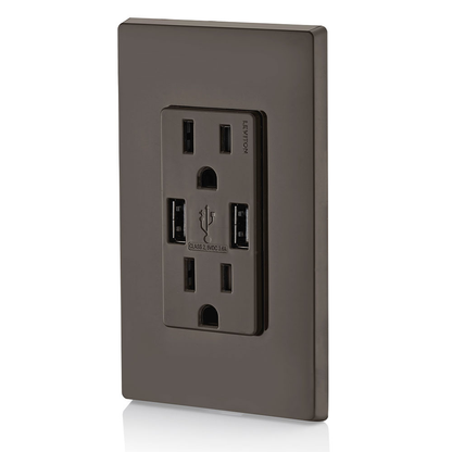 3.6A USB Type-A/Type-A Wall Outlet Charger with 15A Tamper-Resistant Receptacles