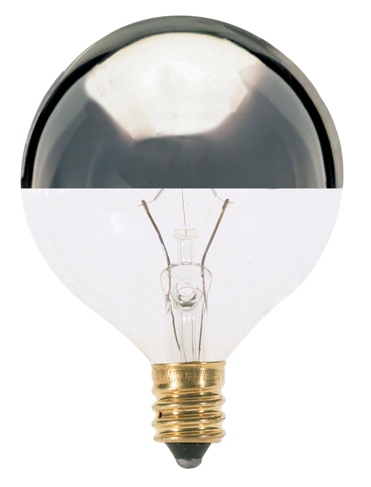 40 Watt G16 1/2 Incandescent; Silver Crown; 1500 Average rated hours; 384 Lumens; Candelabra base; 120 Volt