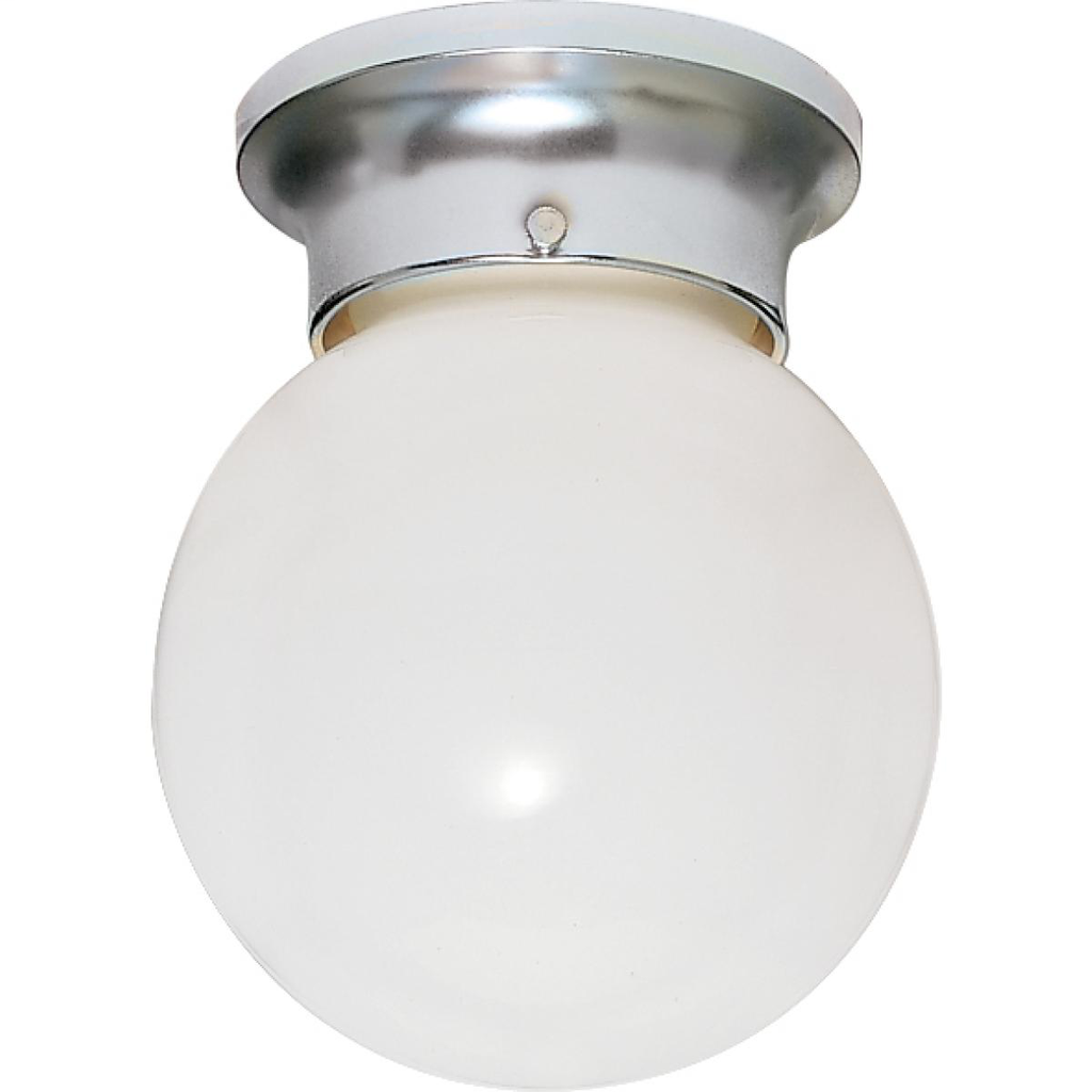 1 Light - 8" Flush with White Glass - Polished Chrome Finish