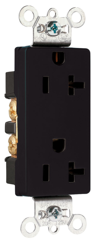 20A 125V Heavy Duty Spec-Grade Decorator Duplex Receptacle, Side Wire, Black