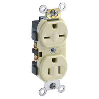 15 Amp Duplex Receptacle/Outlet, Commercial Grade, Dual Voltage, Self-Grounding