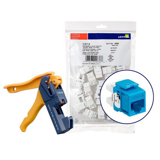 150 EXTREME™ Cat 6 QUICKPORT™ Jacks, Bulk QUICKPACK™, Blue, Kitted with JackRapid™ Tool