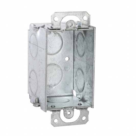 3 in. x 2 in. Switch Box, Gangable, 2 in. Deep, Eight 1/2 in. KO's & Plaster Ears