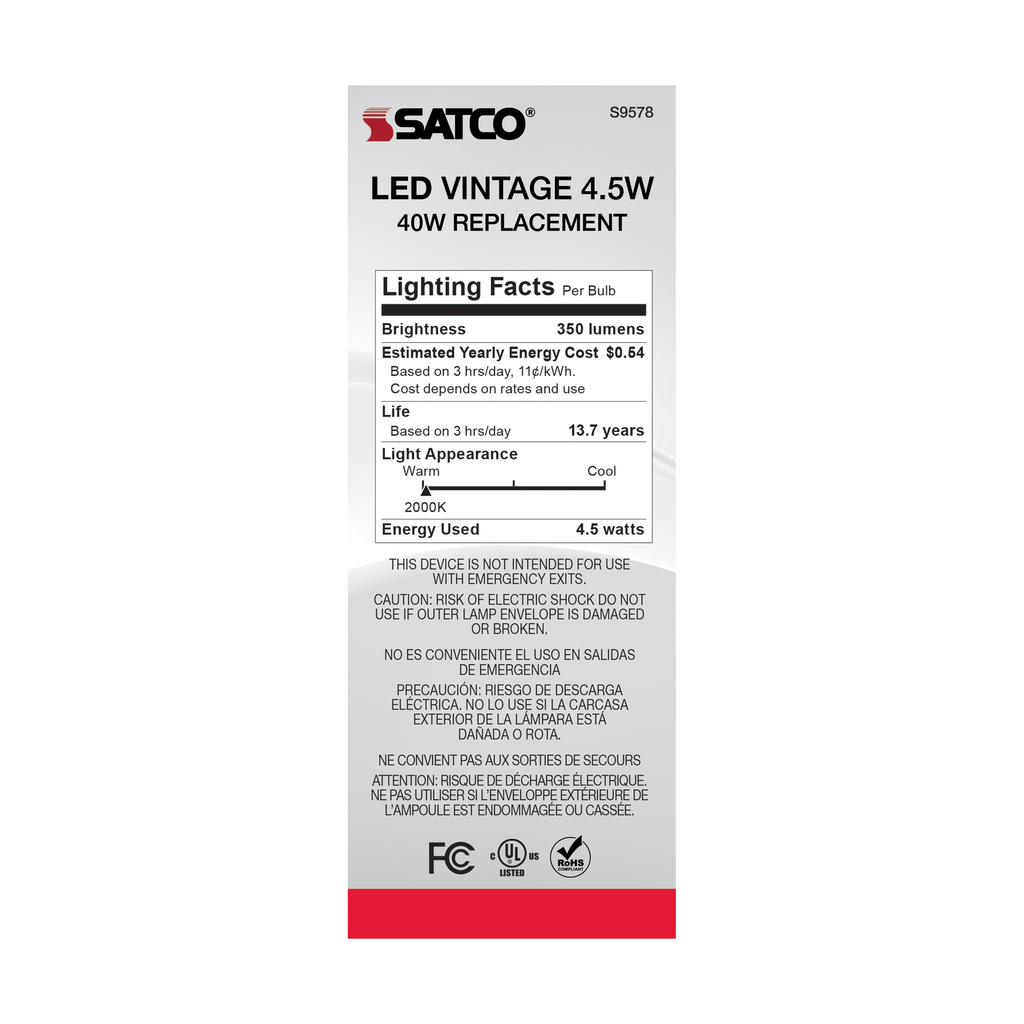 4.5 Watt ST19 LED; Transparent Amber; Medium base; 2000K; 350 Lumens; 120 Volt