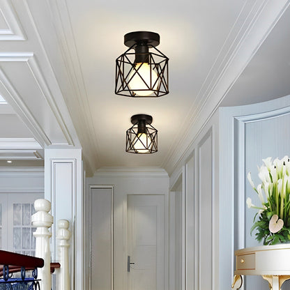Wire Frame Lantern Outdoor Semi-Flush Mount Light Traditional LED Ceiling Light