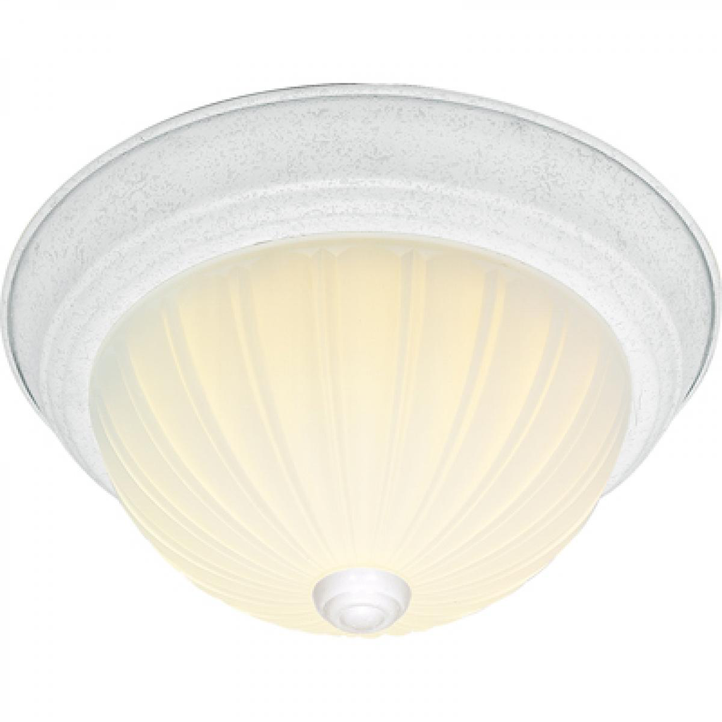 2 Light - 13" Flush with Frosted Melon Glass - Textured White Finish