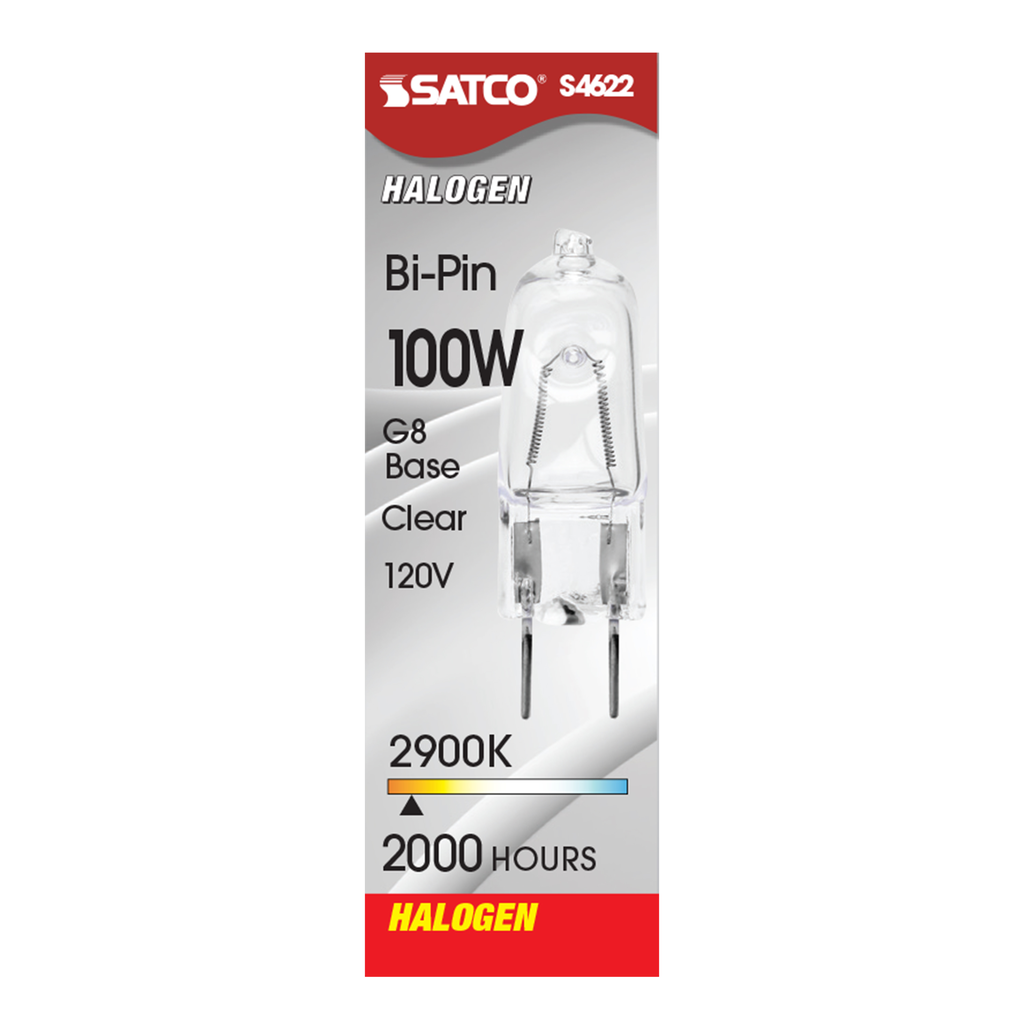 100 Watt; Halogen; T4; Clear; 2000 Average rated hours; 1700 Lumens; Bi Pin G8 base; 120 Volt