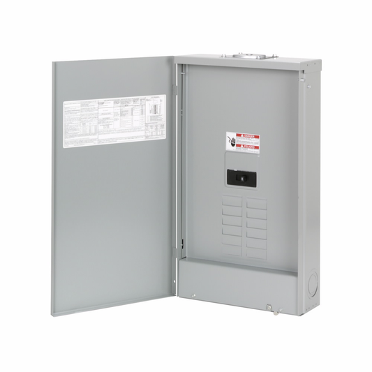 BR style 1-inch loadcenter, main circuit breaker, feed-through lug, 200A, single-phase, 16-pole, 16 circuits, 8 spaces, 120/240V, #2/0-300 kcmil Cu/Al at 60°C or 75°C, NEMA 3R enclosure, c3r box size