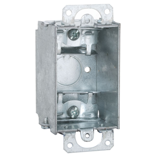 3 in. x 2 in. Switch Box, Gangable, 2 in. Deep, One 1/2 in. KO & AC/MC/Flex Clamps, Plaster Ears