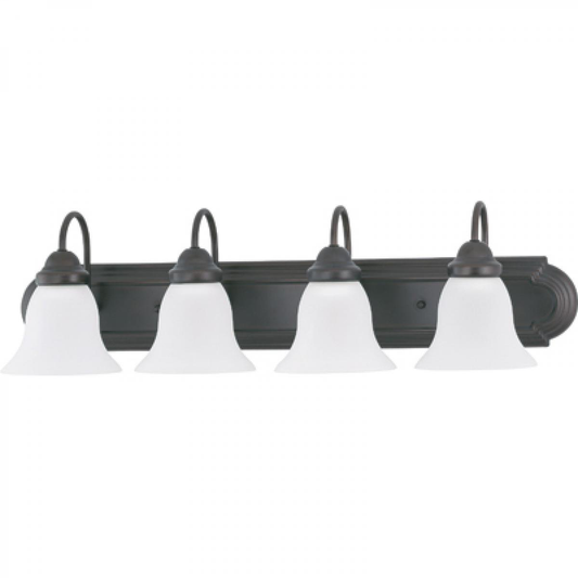 Ballerina - 4 Light 30" Vanity with Frosted White Glass - Mahogany Bronze Finish