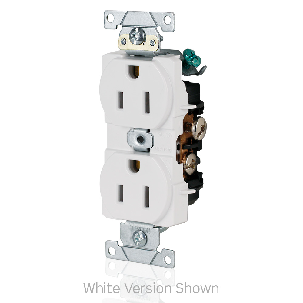 15 Amp Duplex Receptacle/Outlet, Industrial Grade, Self-Grounding