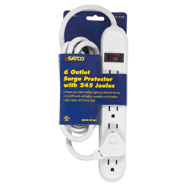 6 Outlet Standard Surge Strip With Flat Plug; 6 Foot Cord; 14/3 SJT; Indoor Use Only; 245 Joules; 15A-125V, 1875W