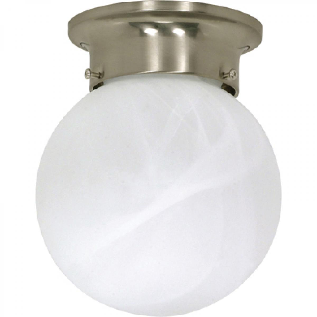 1 Light - 6" Flush with Alabaster Glass - Brushed Nickel Finish