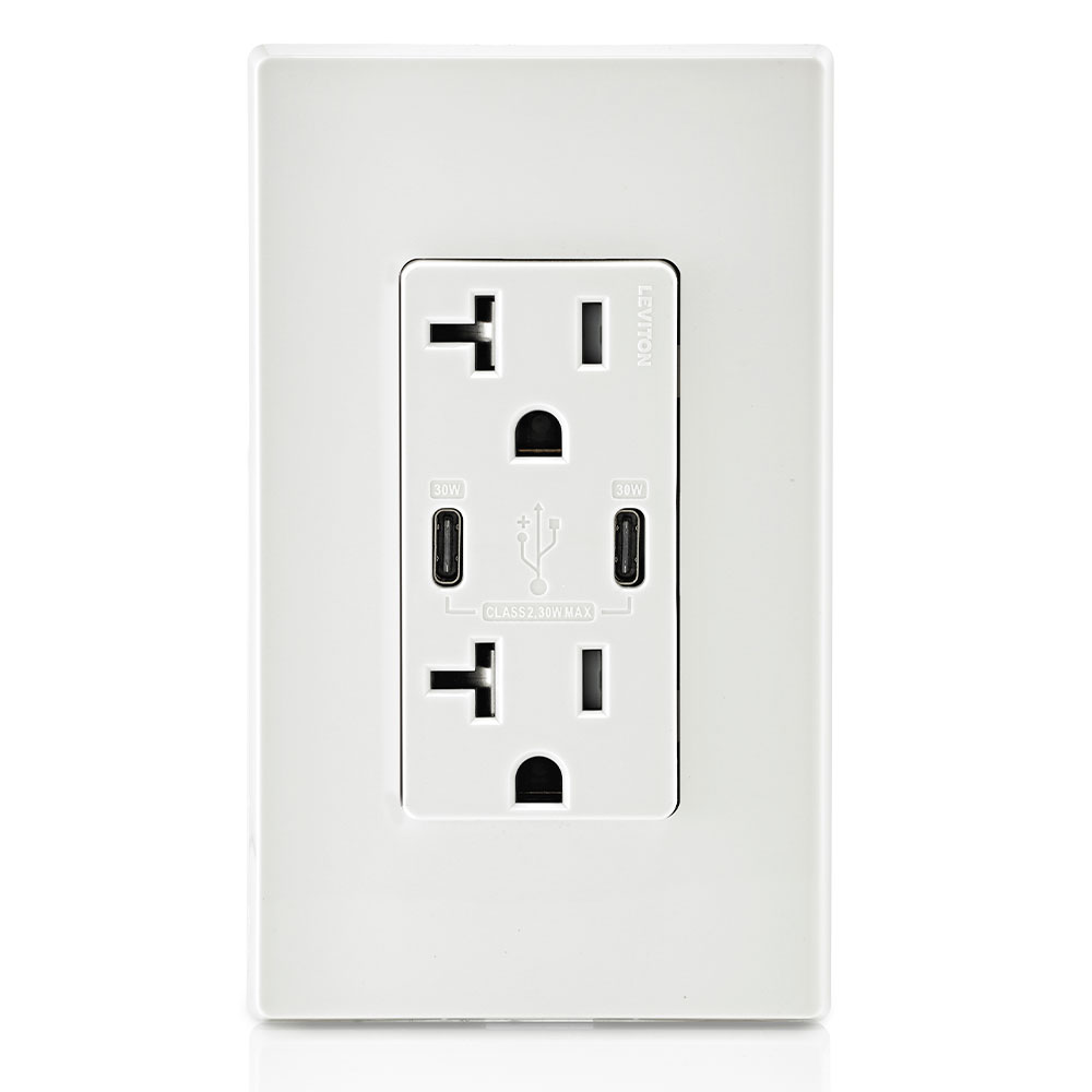 30W (6A) USB Dual Type-C/C Power Delivery Wall Outlet Charger with 20A Tamper-Resistant Outlet