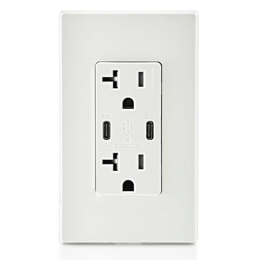 30W (6A) USB Dual Type-C/C Power Delivery Wall Outlet Charger with 20A Tamper-Resistant Outlet