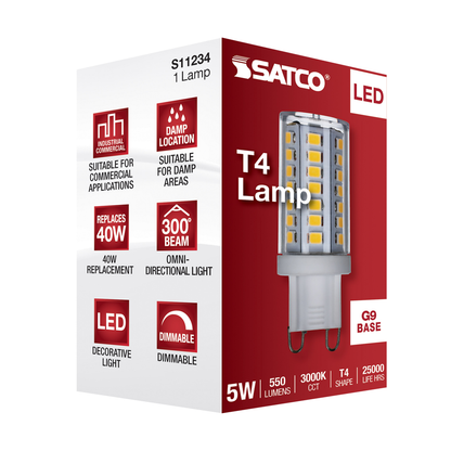 5 Watt; JCD LED; Clear; 3000K; G9 Base; 120 Volt