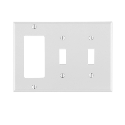 3-Gang Combination Wallplate, 2-Toggle and 1-Decora/GFCI, Standard Size, Thermoset, White