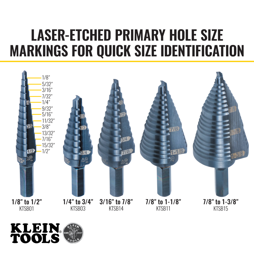 13-Step Drill Bit, 3/8-Inch Hex, Double Straight Flute, 1/8-Inch to 1/2-Inch