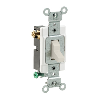 20 Amp, 120/277 Volt, Toggle 3-Way AC Quiet Switch, Heavy Duty Specification Grade, Grounding, Side Wired - LIGHT ALMOND