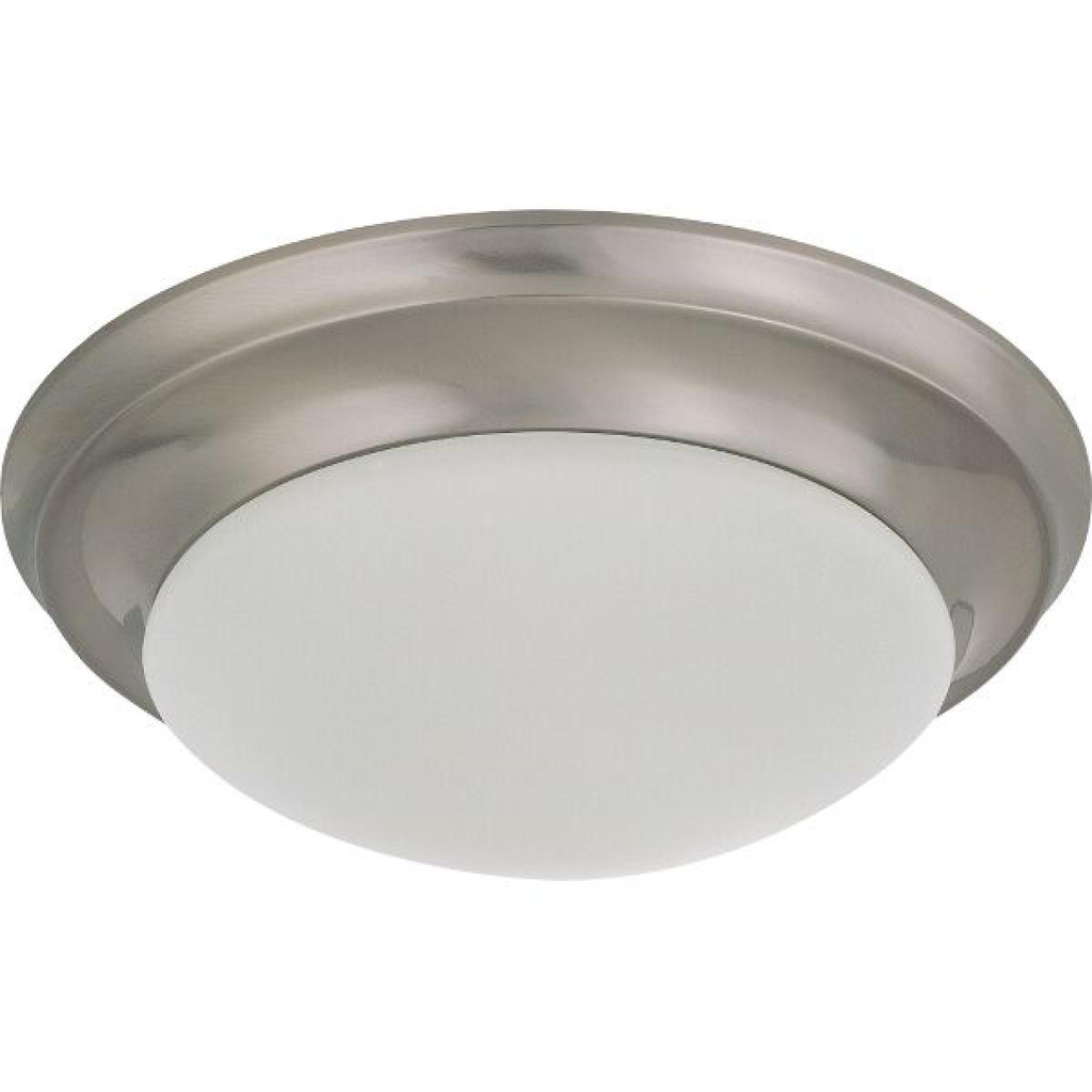 1 Light - 12" Flush with Frosted White Glass - Brushed Nickel Finish