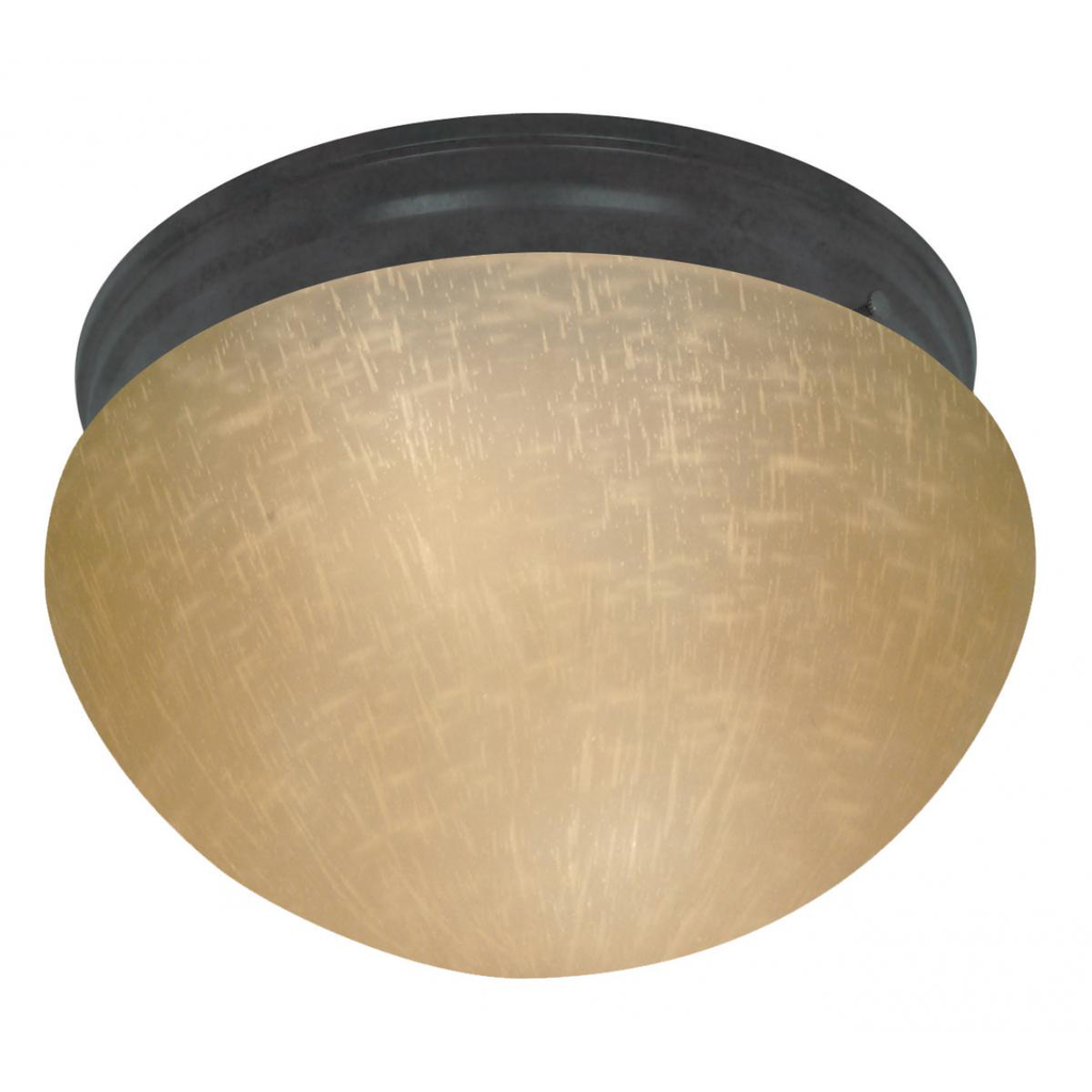 2 Light - 12" Flush with Champagne Linen Glass - Mahogany Bronze Finish