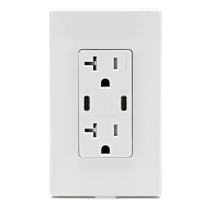60W (6A) USB Dual Type-C/C Power Delivery Wall Outlet Charger with 20A Tamper-Resistant Outlet
