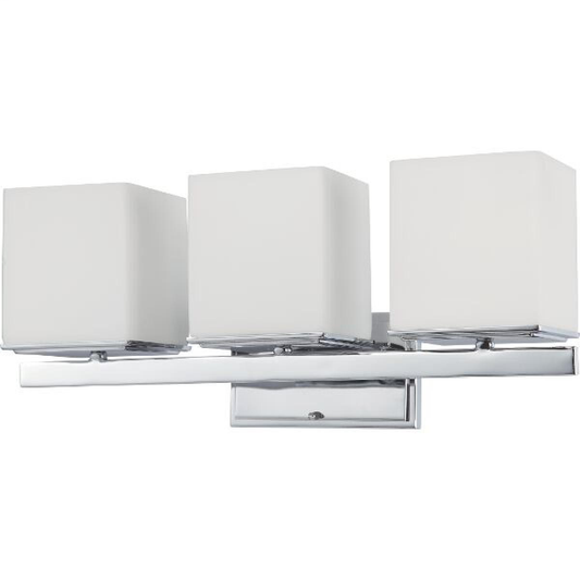 Bento - 3 Light Vanity with Satin White Glass - Polished Chrome Finish