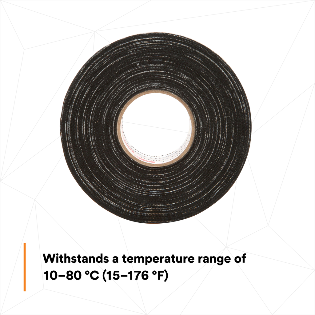 3M Temflex Cotton Friction Tape 1755, 1-1/2 in x 82-1/2 ft, Black, 30 rolls/Case