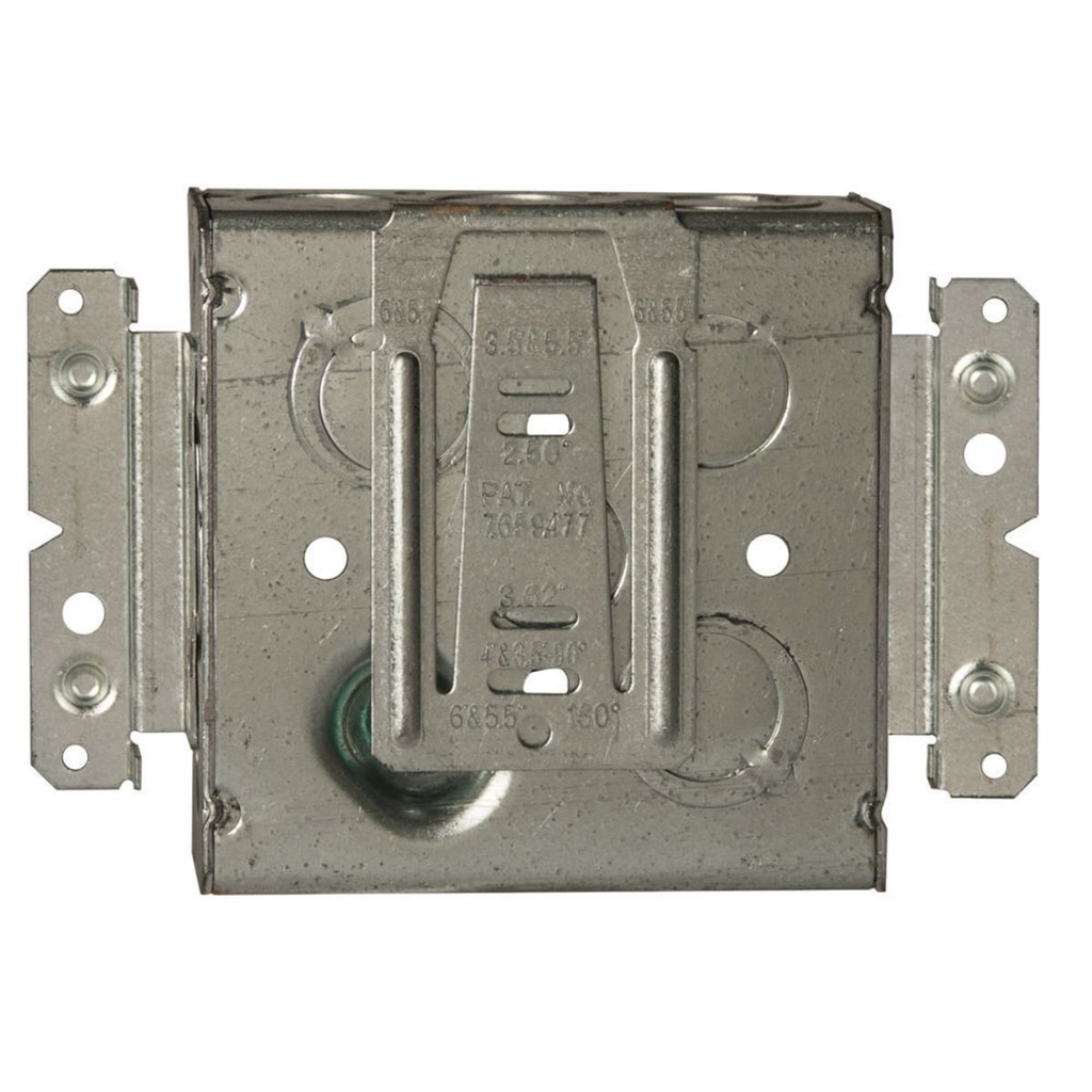 4 in. Square Box, Welded, 1-1/2 in. Deep with Six 1/2 in. KO's  & Four TKO's, Raised Ground, 8 in. #12 Solid Copper Pigtail, UBS, HM Bracket