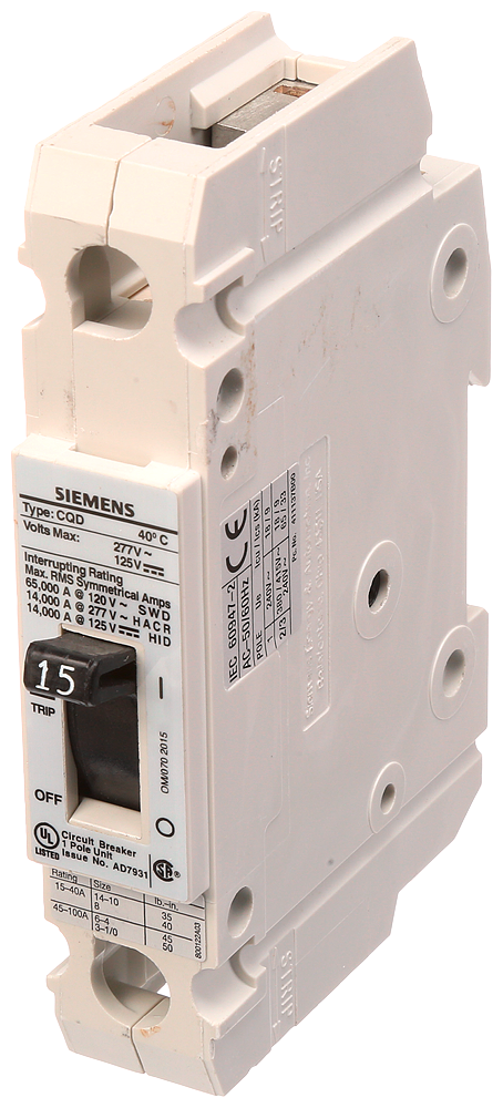 BREAKER CQD 1P 15A 277VAC 14KA DIN RAIL