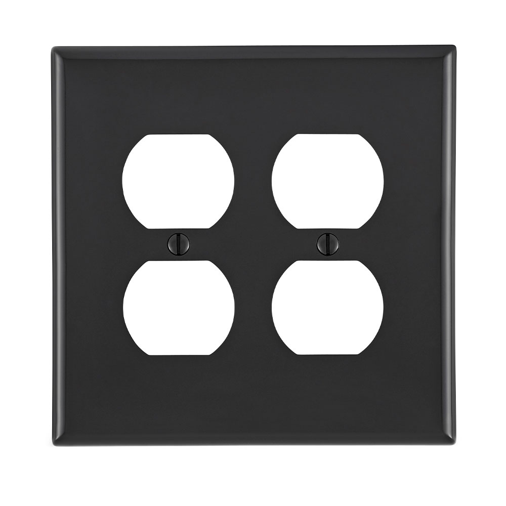 2-Gang Duplex Outlet/Receptacle Wallplate, Midway Size, Thermoplastic Nylon, Black