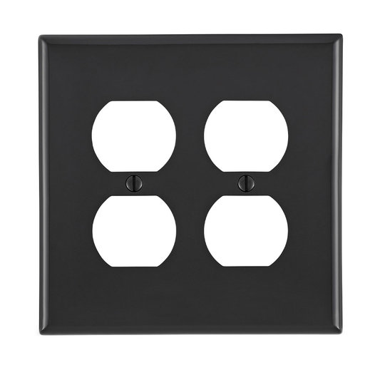 2-Gang Duplex Outlet/Receptacle Wallplate, Midway Size, Thermoplastic Nylon, Black