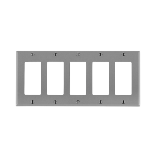 5-Gang Decora/GFCI Device Wallplate, Standard Size, Thermoset, Gray