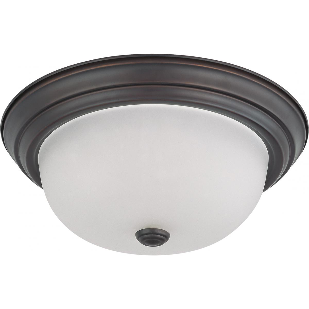 2 Light 13" Flush Mount with Frosted White Glass, Color retail packaging