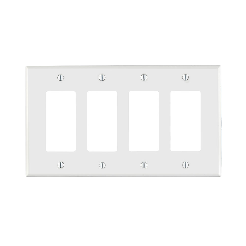 4-Gang Decora Wallplate, Midway Size, Thermoplastic Nylon, White