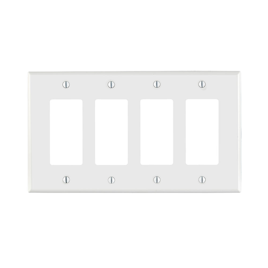4-Gang Decora Wallplate, Midway Size, Thermoplastic Nylon, White